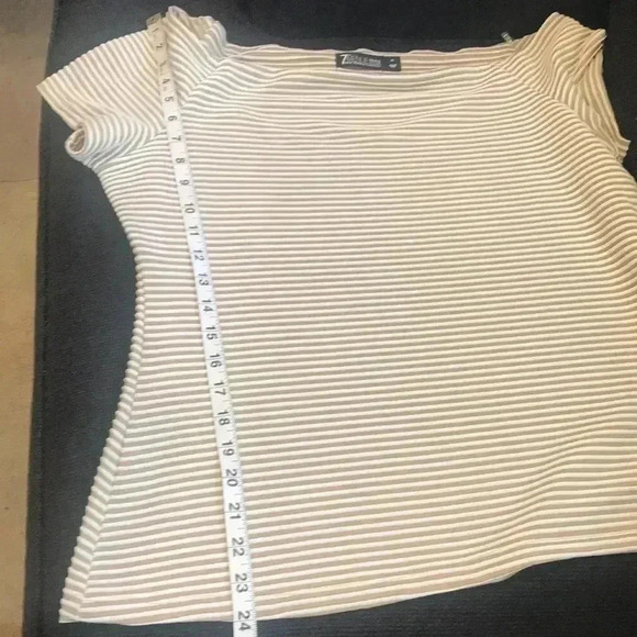 7th Avenue NY & Co Tan and White Draped Neckline Horizontal Striped Top-XL - Picture 12 of 12